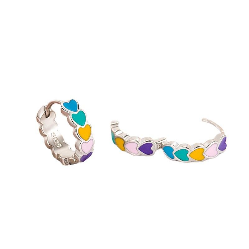 Color Love Ear Buckle Niche Design Sense Simple and Sweet Personality Circle Earrings