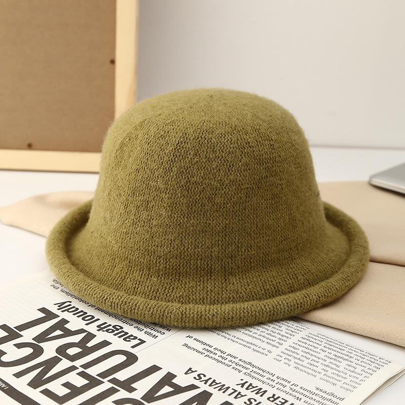 Korean Version of Curled Dome Top Hat, Women's Winter Fashion Straw Hat, Knitted Basin Hat, Japanese Casual Versatile Bucket Hat