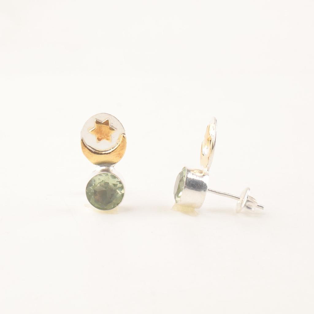 Green Amethyst Gemstone 925 Sterling silver Jewelry Push Back Stud Earrings 0.8" EE-141-6