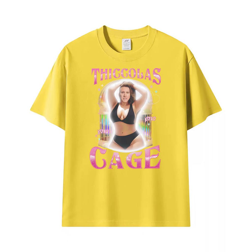 Thiccolas Cage Meme Divertente Nicolas Parodia Grafica Vintage Magliette Unisex Unisex Moda Estiva Maglietta Casual Cotone Umorismo Maglietta