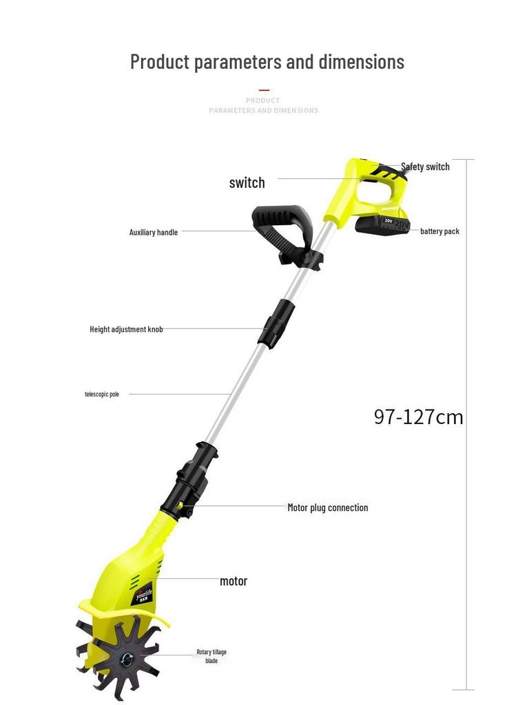 Youlefu Motocultor Electric Portabil cu Litiu - Motosapă Rotativă de Uz Casnic Compactă