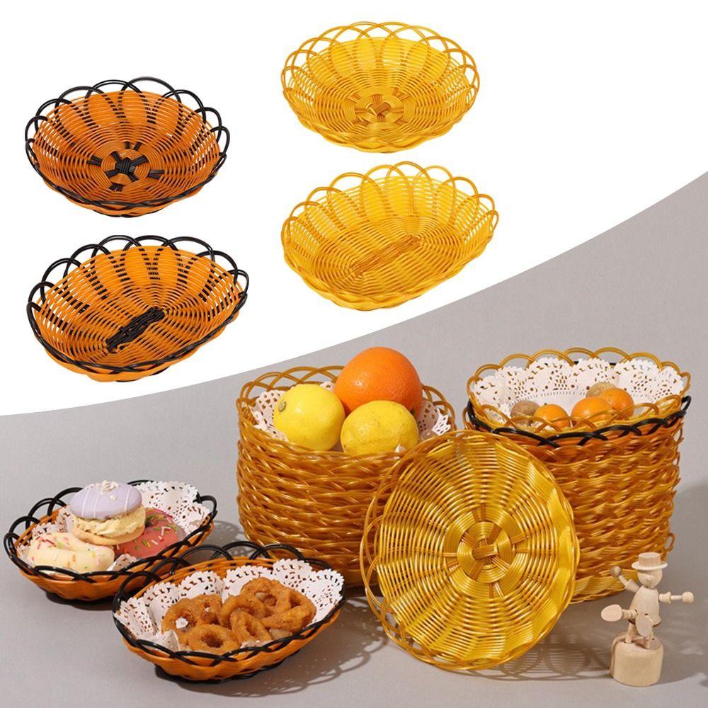 Woven Food Plate Round Fruit Basket New Imitation Rattan Basket  Breakfast Cake Snack