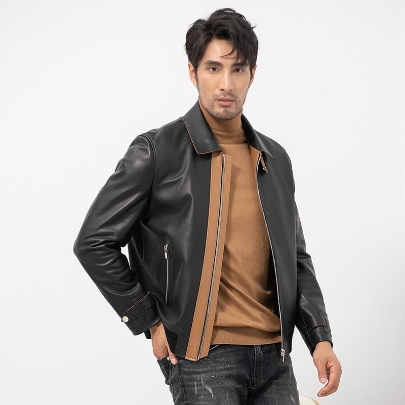 

Новая осенняя куртка из натуральной кожи, мужская, короткая, свободная, контрастного цвета, модная куртка из овчины 5XL