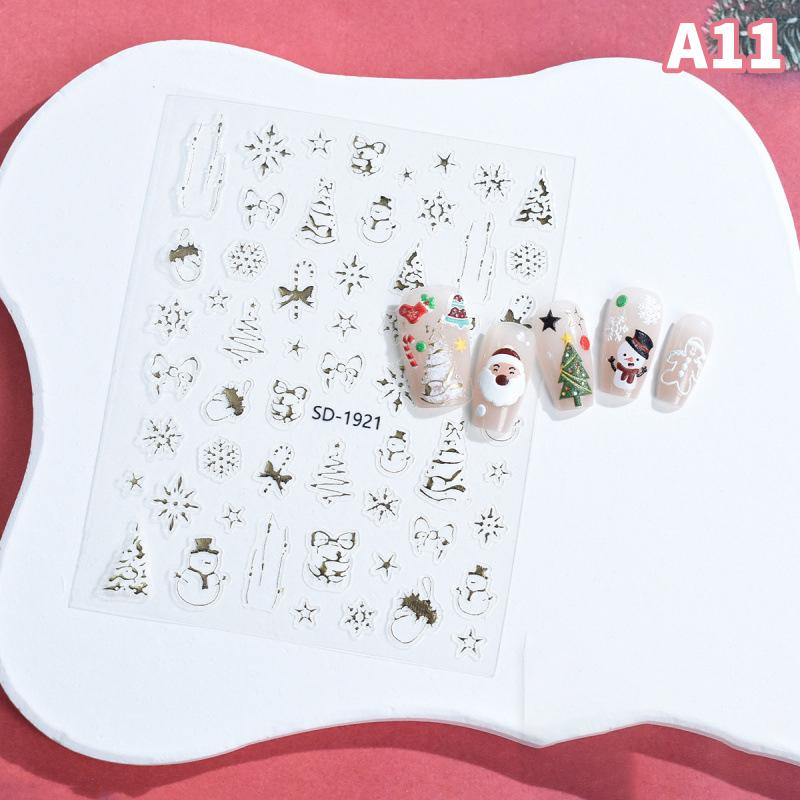 1 Sheets Embossed Christmas Snowflake Nail Art Stickers Santa Claus Adhesive Nail Decals New Year Manicure Supplies