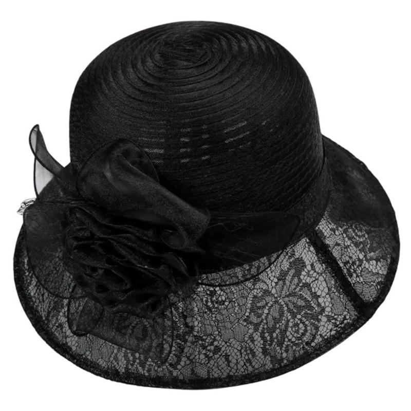 

Sheer Yarn Bucket Hat with Flower Decals Spring Bucket Hat Sheer Yarn Floppy Hat for Adult Photography Yarn Sun Hat One Size чорний