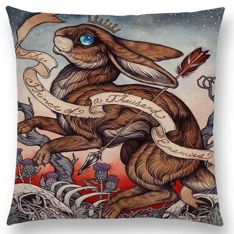 Dark Creatures Mysterious Mythical Beasts Sofa Pillow Case Cat Deer Bird Fox Tiger Snake Cushion Cover