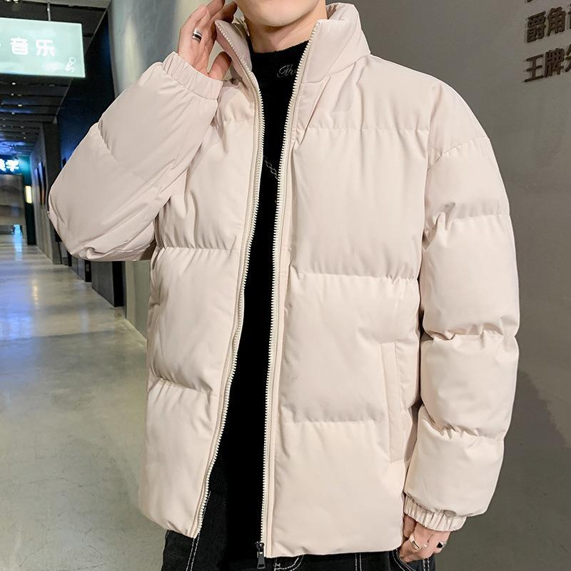 

Winter New Stand-up Collar Simple Sports Thickened Warm Cotton Clothes Solid Color Couple Loose Trend Cotton Coat M бежевый