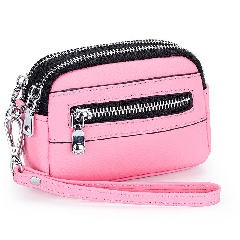 Women's Mini Clutch: Double Zipper Genuine Leather Coin Purse with Large Capacity - First Layer Cowhide