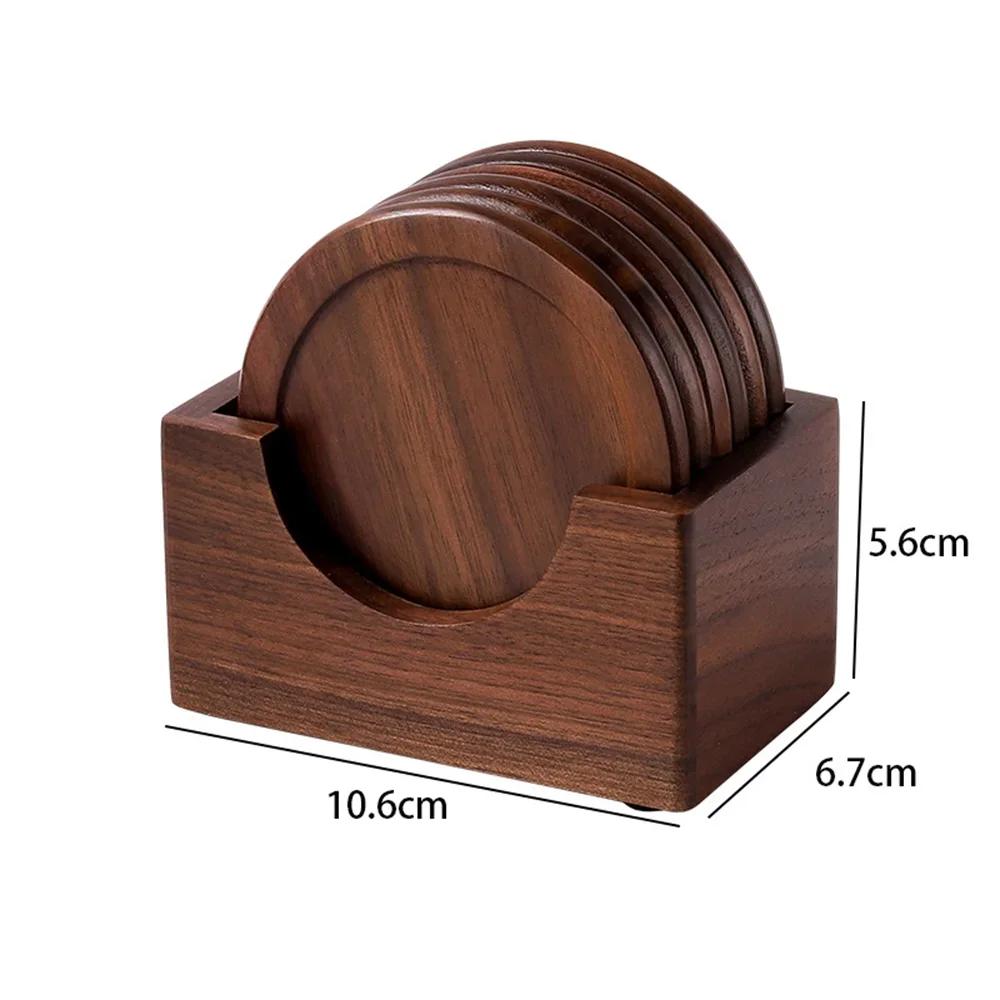 6pcs/set Free Custom Carved Walnut Wood Coasters Placemats Decorative Round Insulated Japanese Beverage Coasters Home Decor