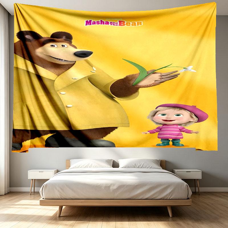 Masha and The Bear Print Tapestry - Portable Wall Decor Cloth, for Home, Dorm, Travel, Bedroom, Living Room - Ideal Birthday Housewarming Gift