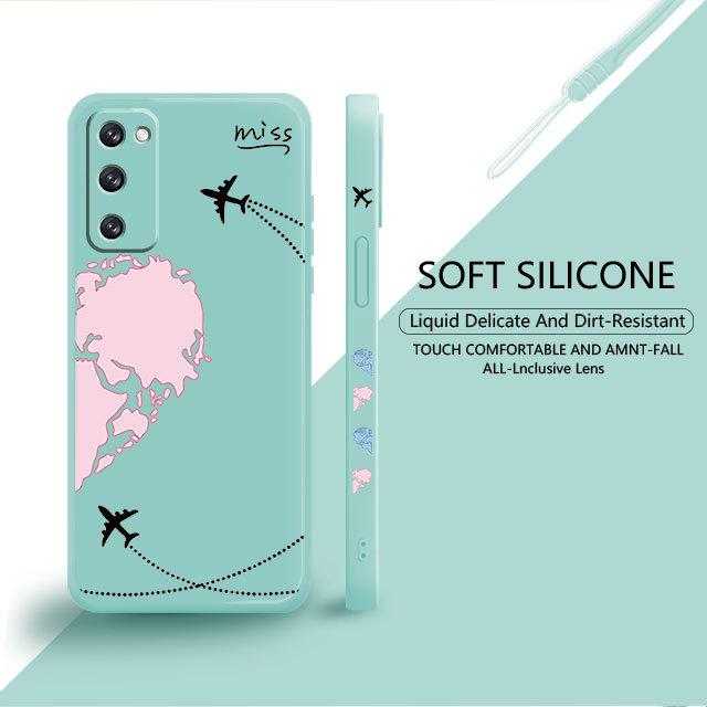 Blue Pink Love Planes World Map Travel Liquid Case For Samsung Galaxy S22 S21 S20 Fe Ultra S10 S9 S8 Plus S10e Note 20 10 Lite
