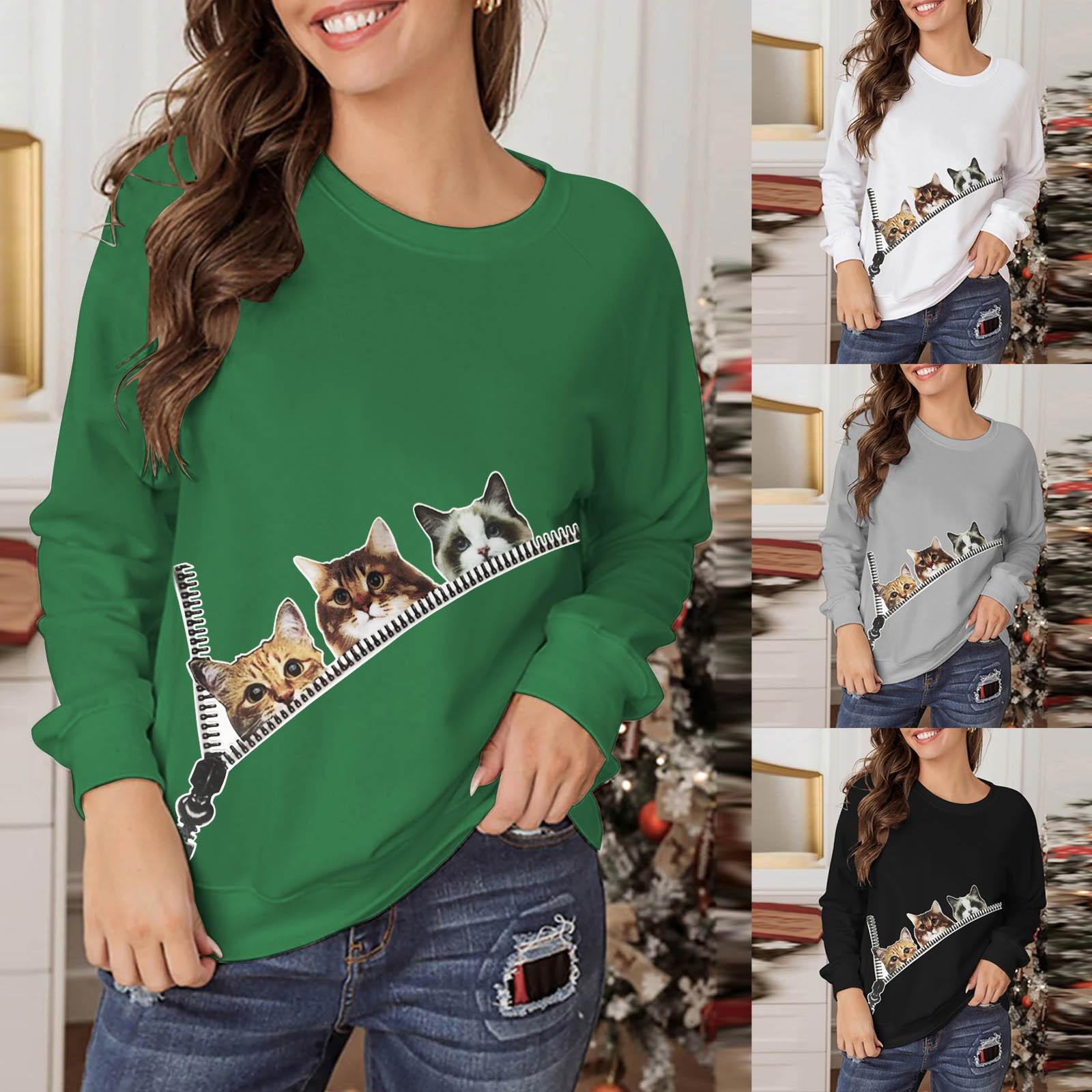 

Женская повседневная свободная футболка с длинным рукавом и круглым вырезом с принтом