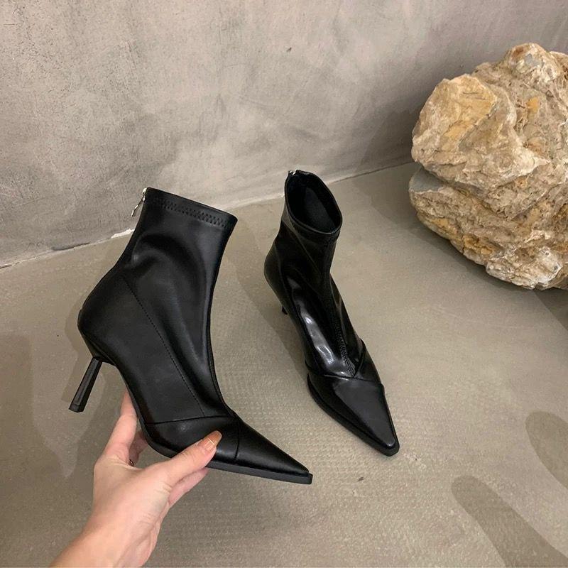 Women's Pointed Toe Stiletto Ankle Boots - Fleece-lined, Slimming Design for Autumn/Winter 2025