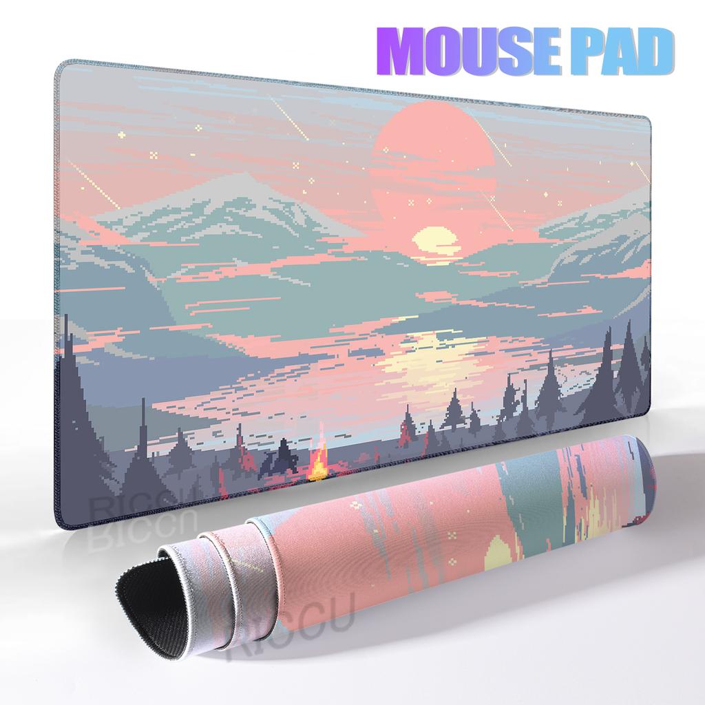 Pixel Art Cloudy Sky Mousepad Cute Mouse Pad Kawaii XXL E-Sports Desk Pad Extended Gaming Keyboard Mat Large Pink purple DeskMat