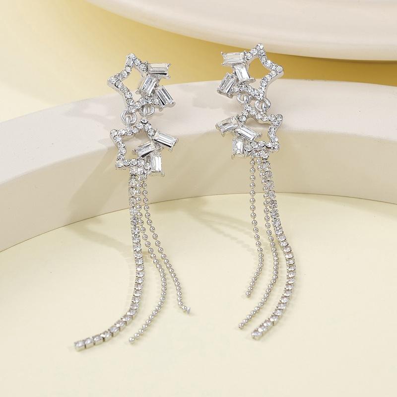New Simple Stars Tassel Earrings For Women Delicate Shiny Rhinestone Drop Earring Fashion Wedding Gift Jewelry