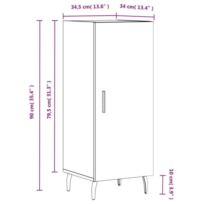 VidaXL Buffet Gris béton 34,5x34x90 cm Bois d'ingénierie 828560