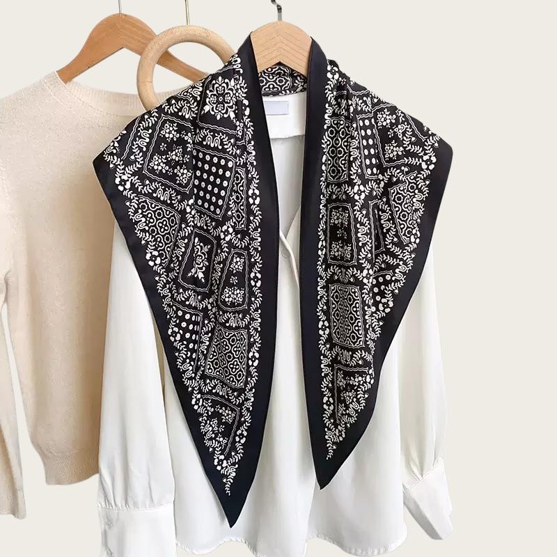 Twill silk triangular scarf, clothing accessories, cashew nut double-sided printed belt, versatile women's rhombus silk scarf, bag head, fart curtain.