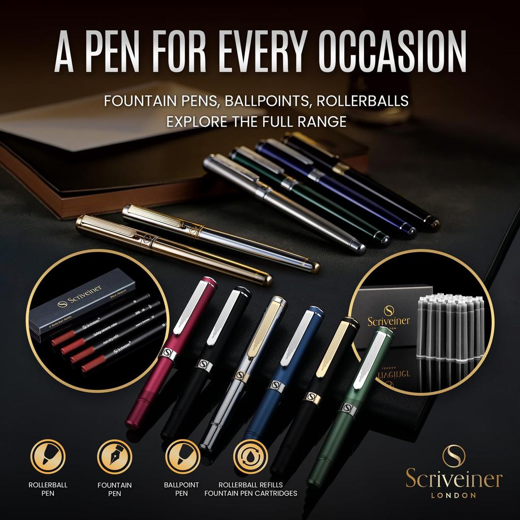 Scriveiner Stainless Steel Fountain Pen Amazing Luxury Steel Schmidt Steel Nib Best Pen Gift Set for Men and Amazing Designer Pen - Finish, (Medium),
