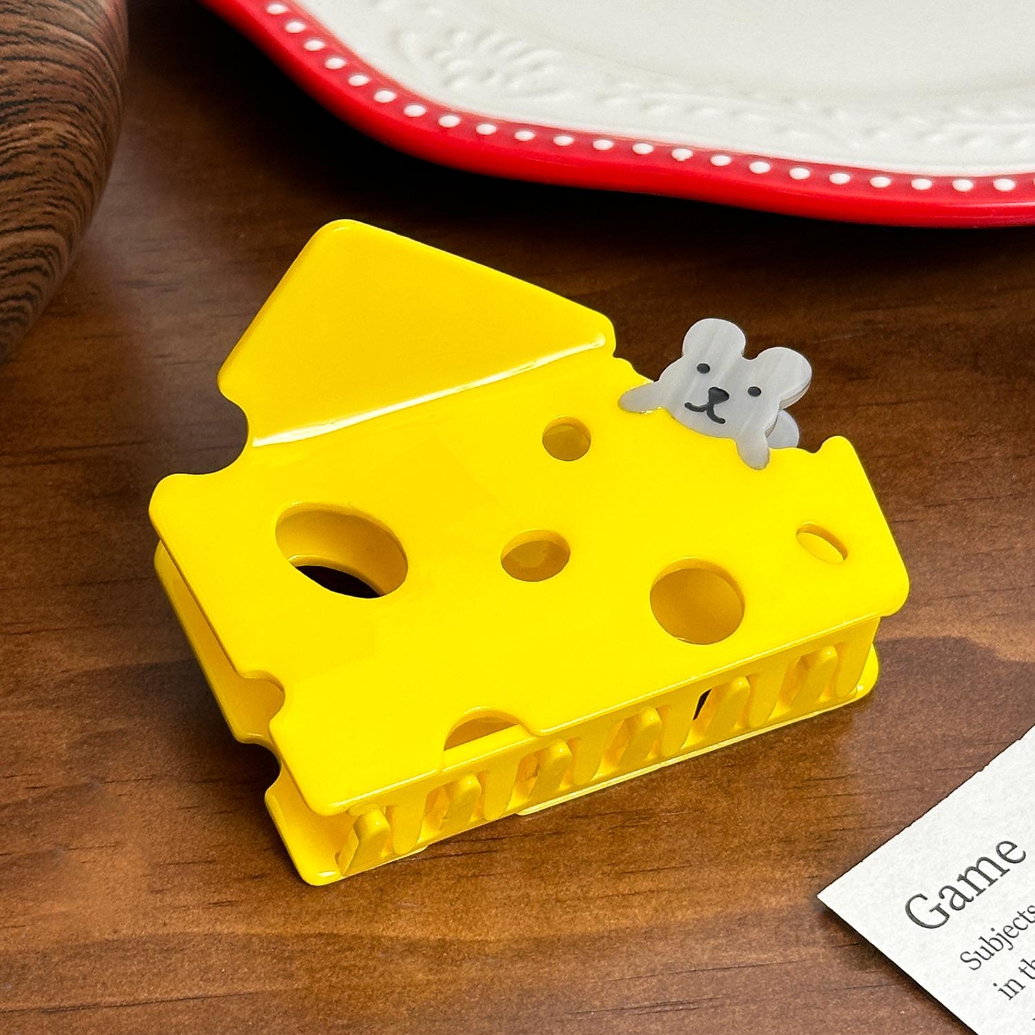 

Cheese Cartoon Playful Design Hair Claw Clip Large Size Colorful Accessory Acetate Yellow7.8cm
