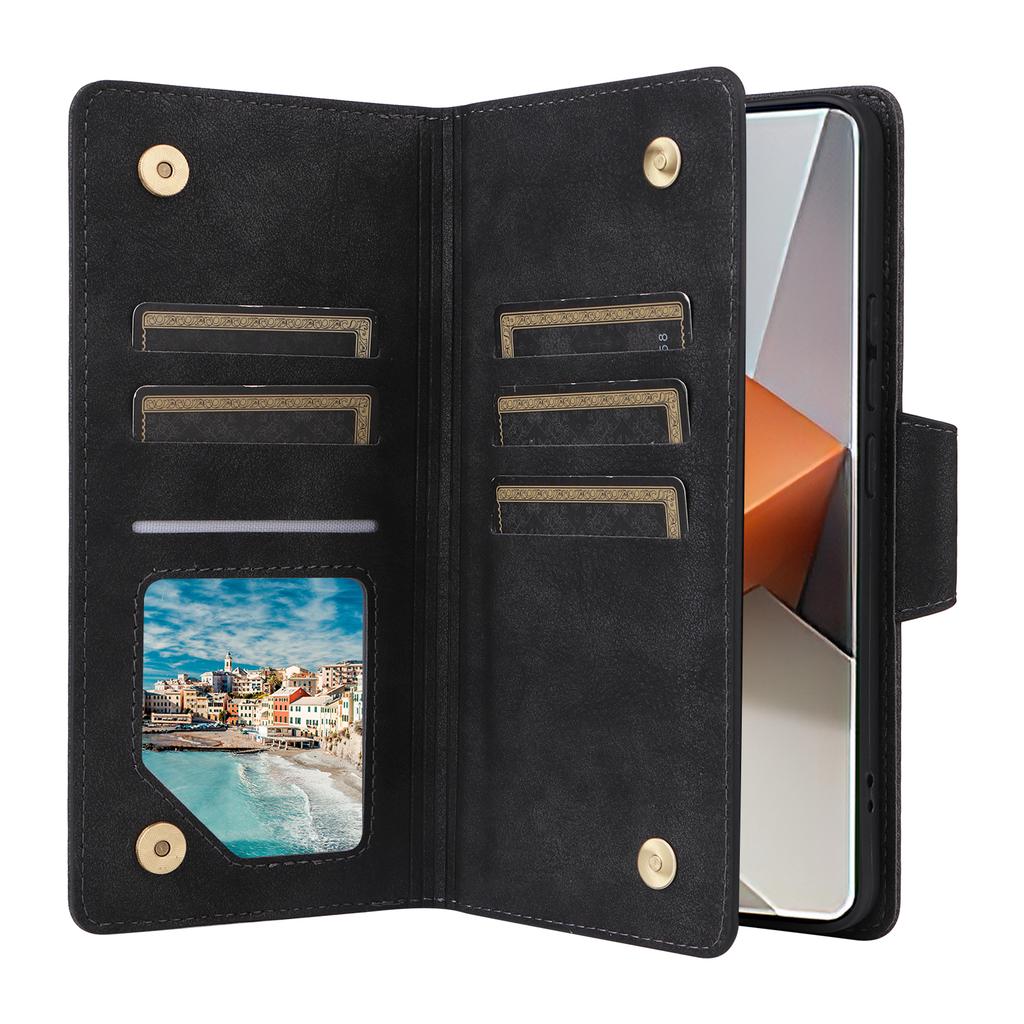 For Xiaomi Redmi Note 13 Pro+ 5G Case Rivet Decor PU Leather Wrist Strap Phone Cover