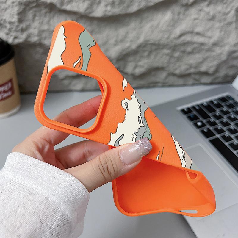 Matte Slim Handyhülle mit Bergmuster für iPhone 16 17 Pro Max 15 Pro 14 13 12 11 17 Ledertextur Stoßfestes TPU Soft Bumper Cover