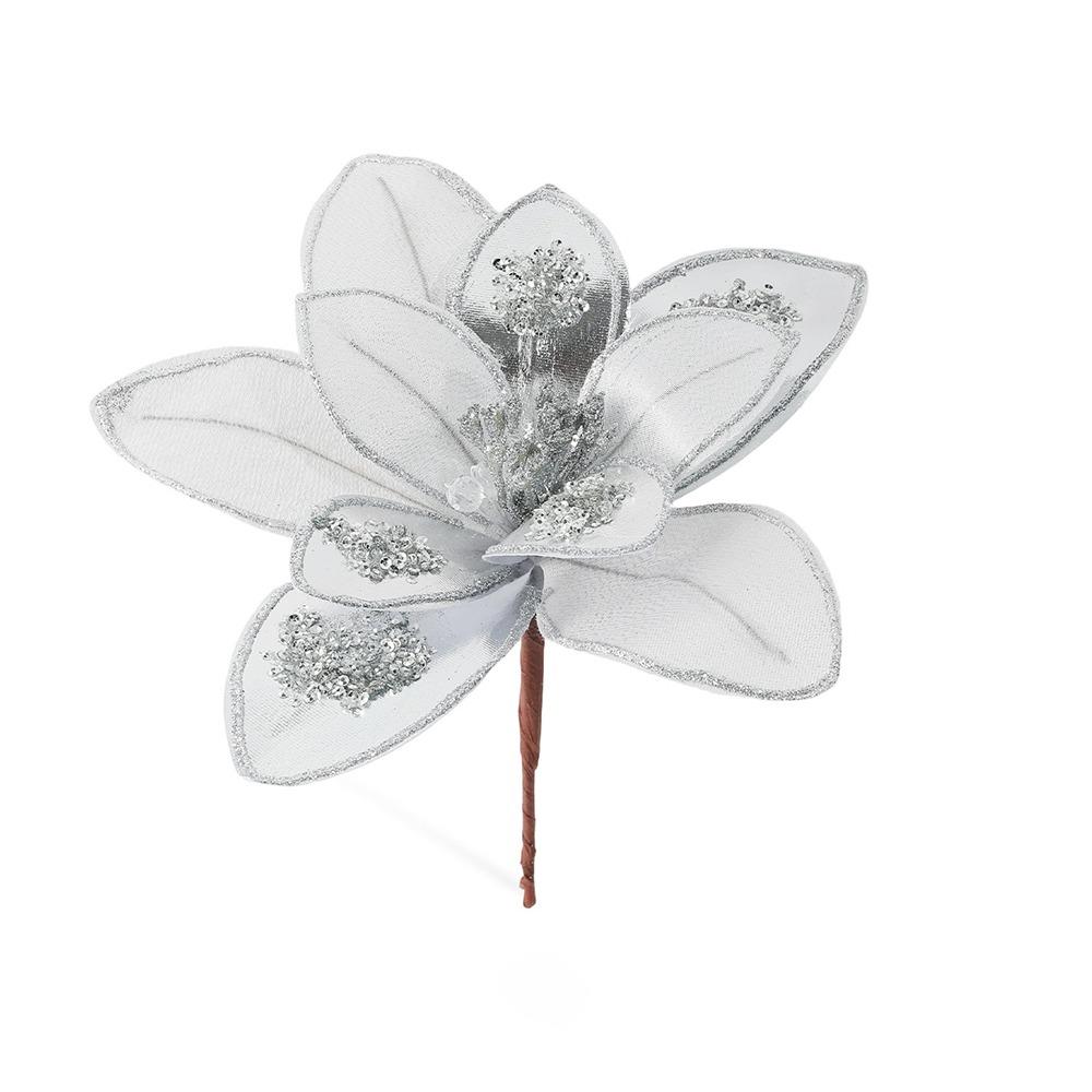 Sparkling Artificial Poinsettia Flower Pick Sequins Christmas Tree Floral Spray Wedding Party