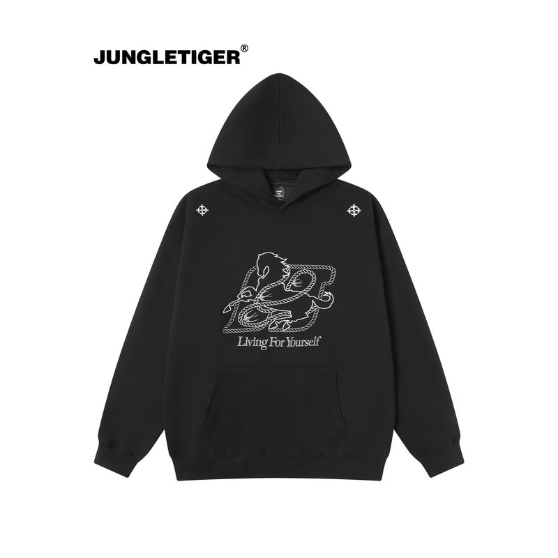 Jungle Tiger 2026 New Year Horse Embroidery Hooded Sweatshirt for Men and Women, New Chinese Style Year of the Horse Zodiac Year Clothing