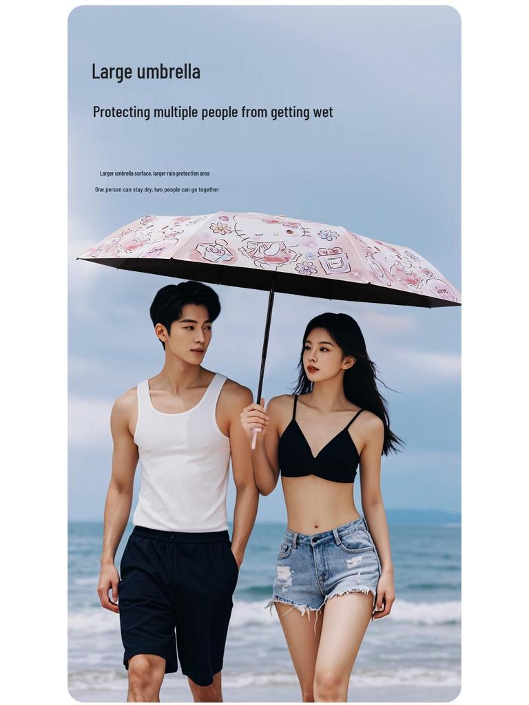 Auto Anti-Rebound Cartoon Umbrella for Female Students: Foldable, Portable, Dual-Use Sun and Rain Protection