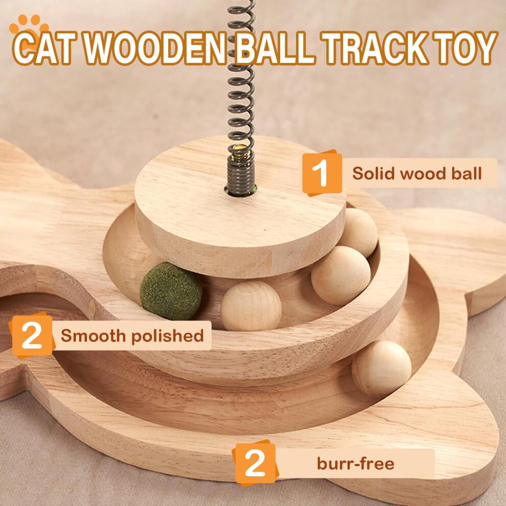 TOTHDATE 4 IN 1 Scratching Posts for Indoor Cats, Wooden Cat Treat Toy with Hanging Ball Track Ball Leaky Food Ball Interactive Cat Toy for Indoor