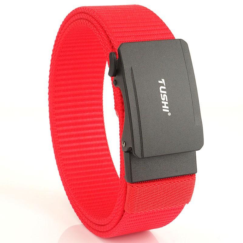 3.8CM Widened Men s Outdoor Casual Alloy Automatic Buckle Waist Toothless All-Match Nylon Braided Belt 120cm красный