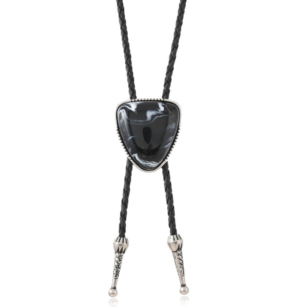 

Zinc Zinc Alloy Triangular Western Necktie Gemstone Geometric Cowboy Necklace Leather Rope Bolo Tie Fashion чёрный