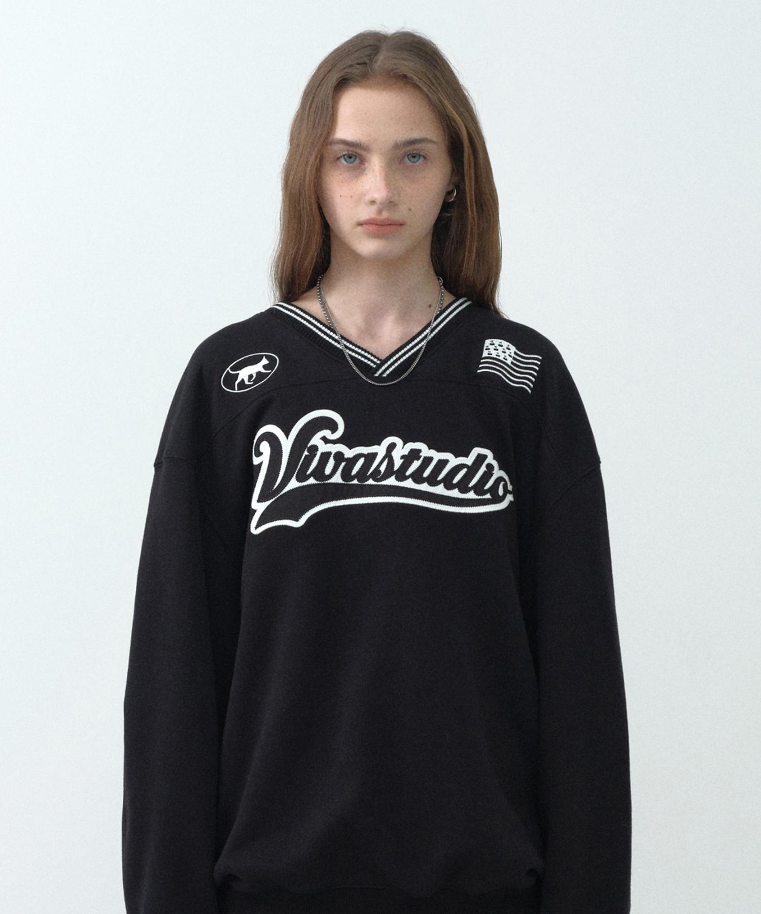 Kirsh X Viva Studio Свободная толстовка в стиле varsity [Черный] Notice Details 2/001
