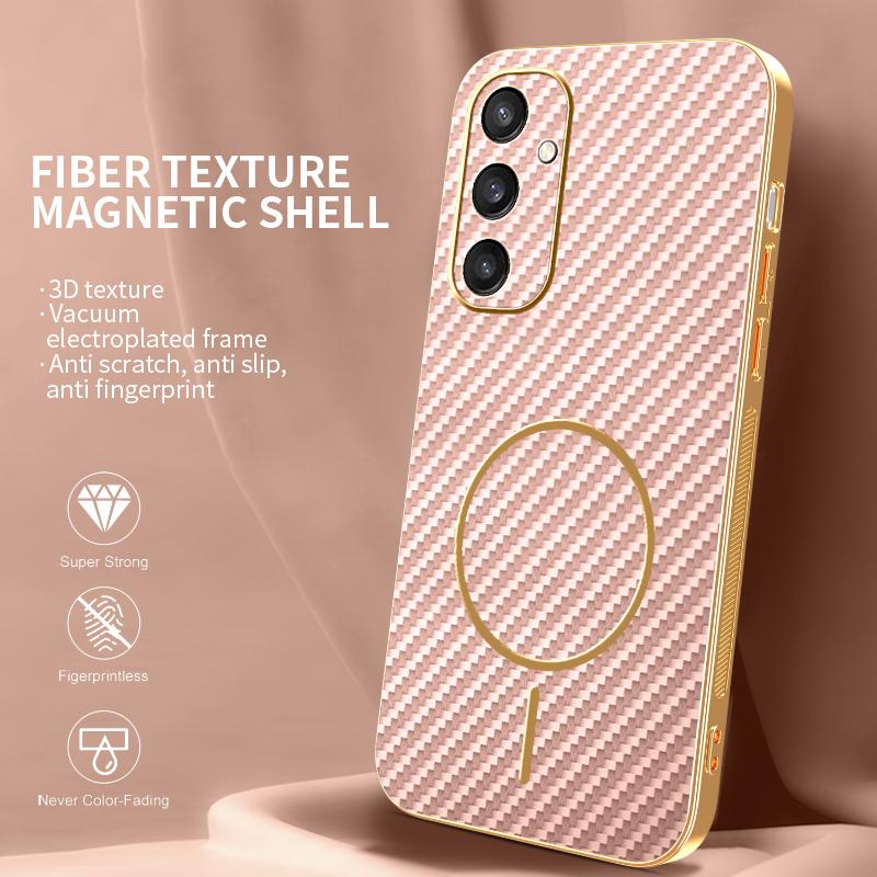 For Samsung Galaxy S24 Phone Case Carbon Fiber Textured Electroplated TPU Back Cover
