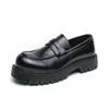 Men's Casual Leather Thick Soled Brown Shoes Business Fashion Spring British Style Loafers Mens Slip-on Outdoor Round Toe Shoes