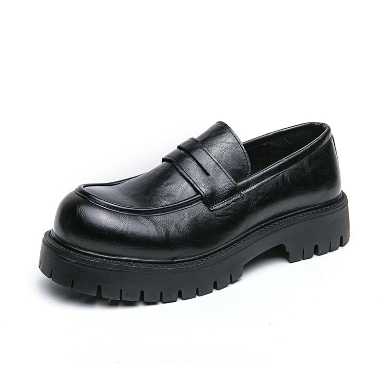 Men's Casual Leather Thick Soled Brown Shoes Business Fashion Spring British Style Loafers Mens Slip-on Outdoor Round Toe Shoes