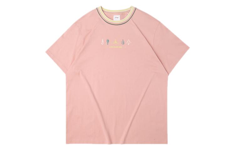 Li Ning Sports Fashion Collection T Shirts Women s Misty Rose Pink Crew Neck Moderate Straight Fit AHSQ246-1 L