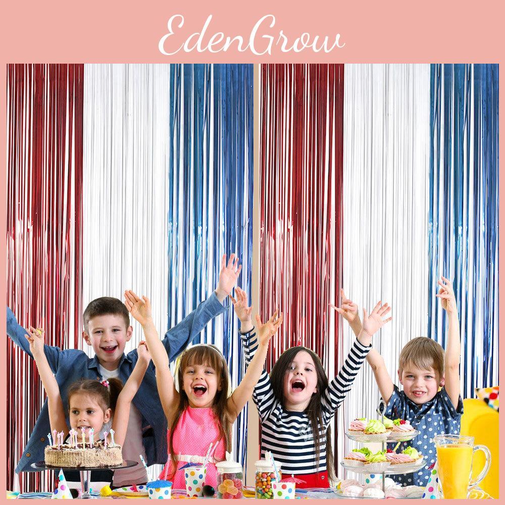 Vibrant Red White And Blue Independence Day Streamer Curtains For Festive Home Decor