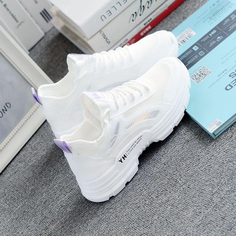 2025 spring and summer new mesh shoes women's breathable mesh sports shoes women's hollow leisure basic student flat white shoes