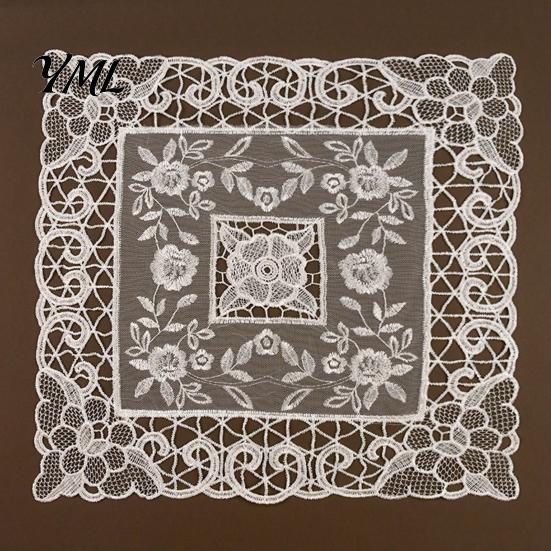 Retro European Style Table Linens Lace Placemat, White Floral Doilies, Embroidered Mat, Elegant Photo Backdrop Prop Sheer Mesh Doily for Tea