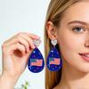 American USA Flag Earrings for Women Patriotic Red White Blue Cubic Zircon Dangle Drop Earrings, 4th of July Independence Day