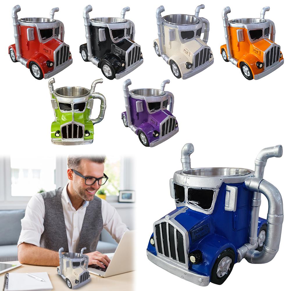 Semi-Truck Coffee Mugs Stainless Steel Handcrafted Truck Coffee Mug Resin Coffee Mug for Truck Driver