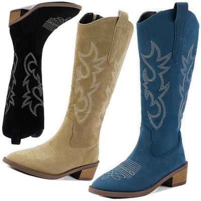 Botas altas hasta la rodilla estilo vaquero Chelsea para mujer, zapatos de tacón medio para caminar, botas gruesas con cremallera a la moda de invierno, botas altas estilo punk