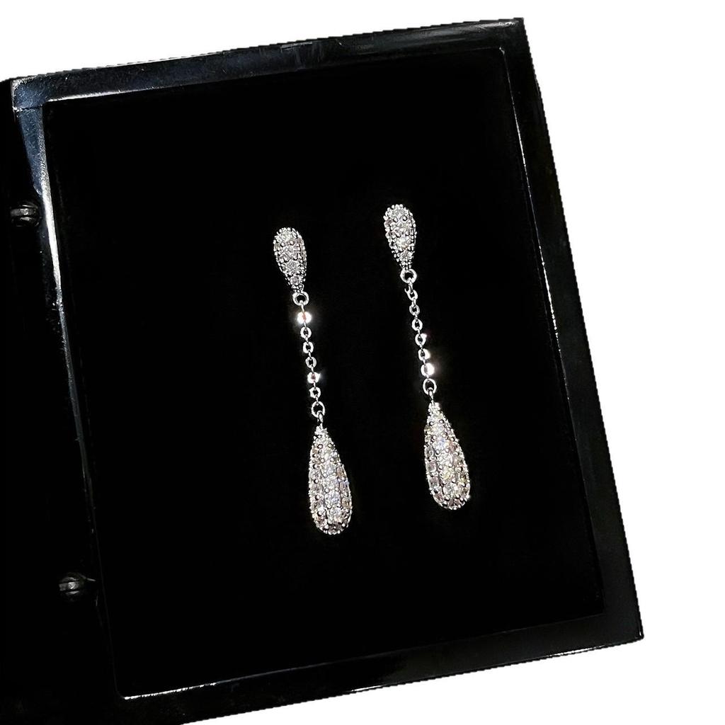 Silver Needle Zhao Lusi Style Zircon Water Drop Tassel Earrings - Luxurious, Exquisite & Versatile Ear Studs.