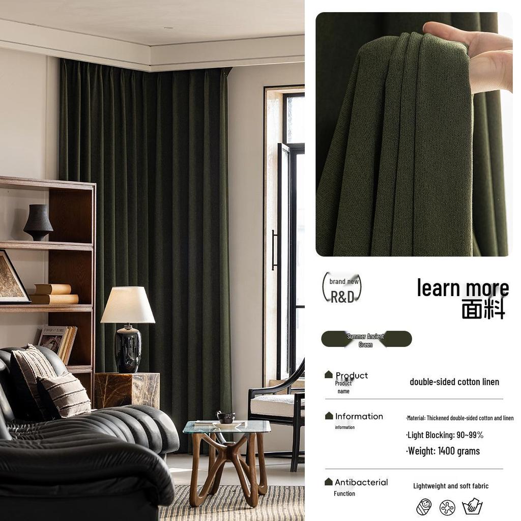 Elegant Double-Sided Cotton Linen Light-Blocking Curtains with Retro Design and Multiple Specifications