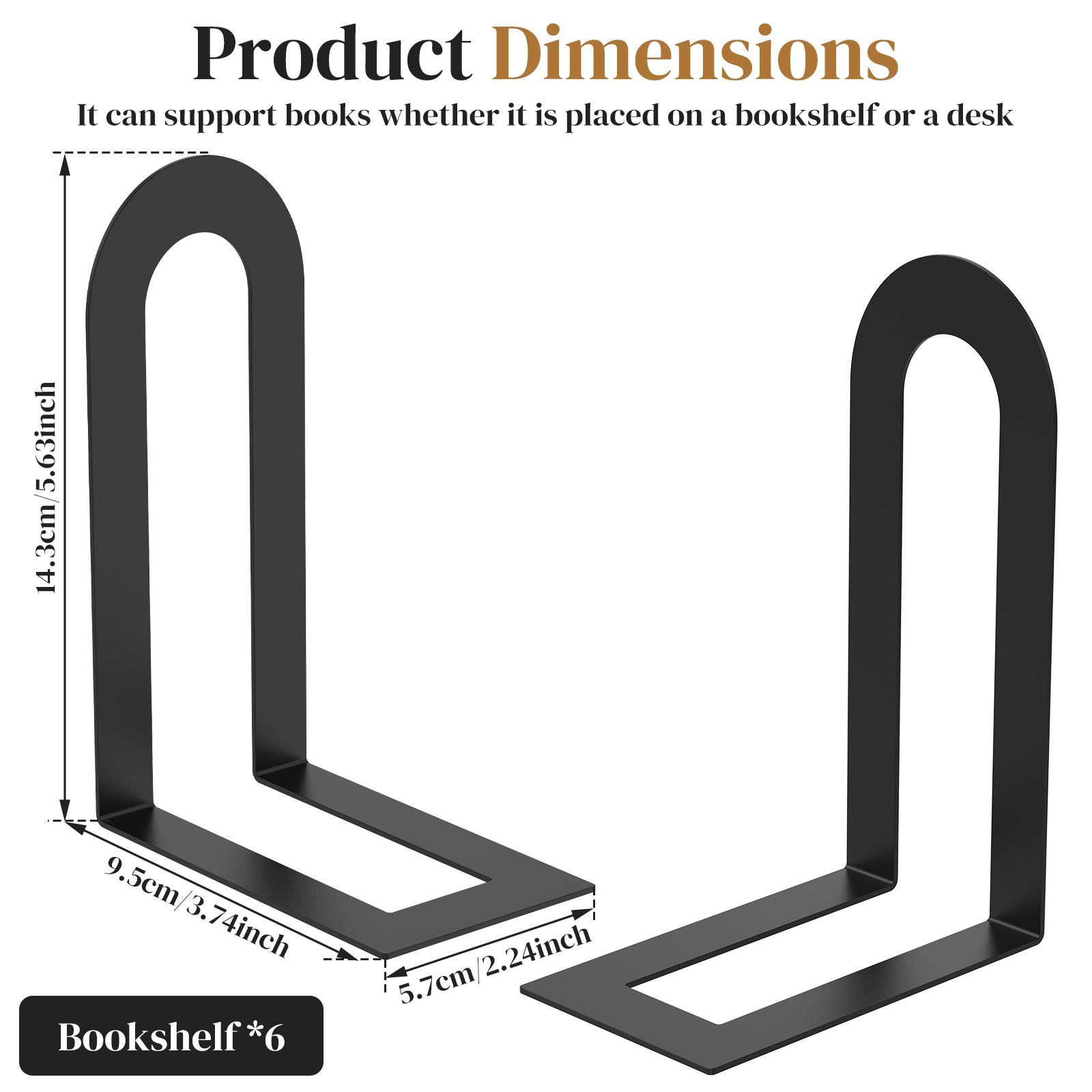 

6Pcs Metal Bookends Set Compact Stable Book Holder Minimalist Book Stopper Desktop Storage Accessory for Home Office Decoration