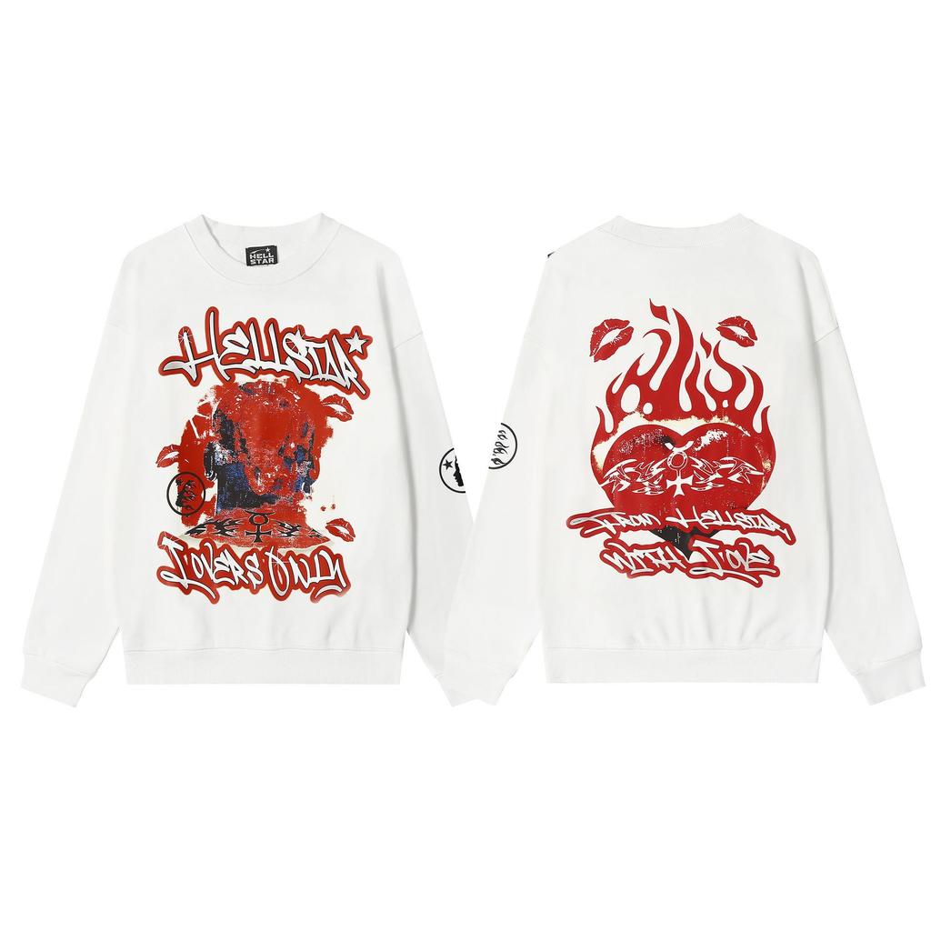 Hellstar American Streetwear Unisex Terry Sweatshirt: Trendy, Printed, and Loose Fit