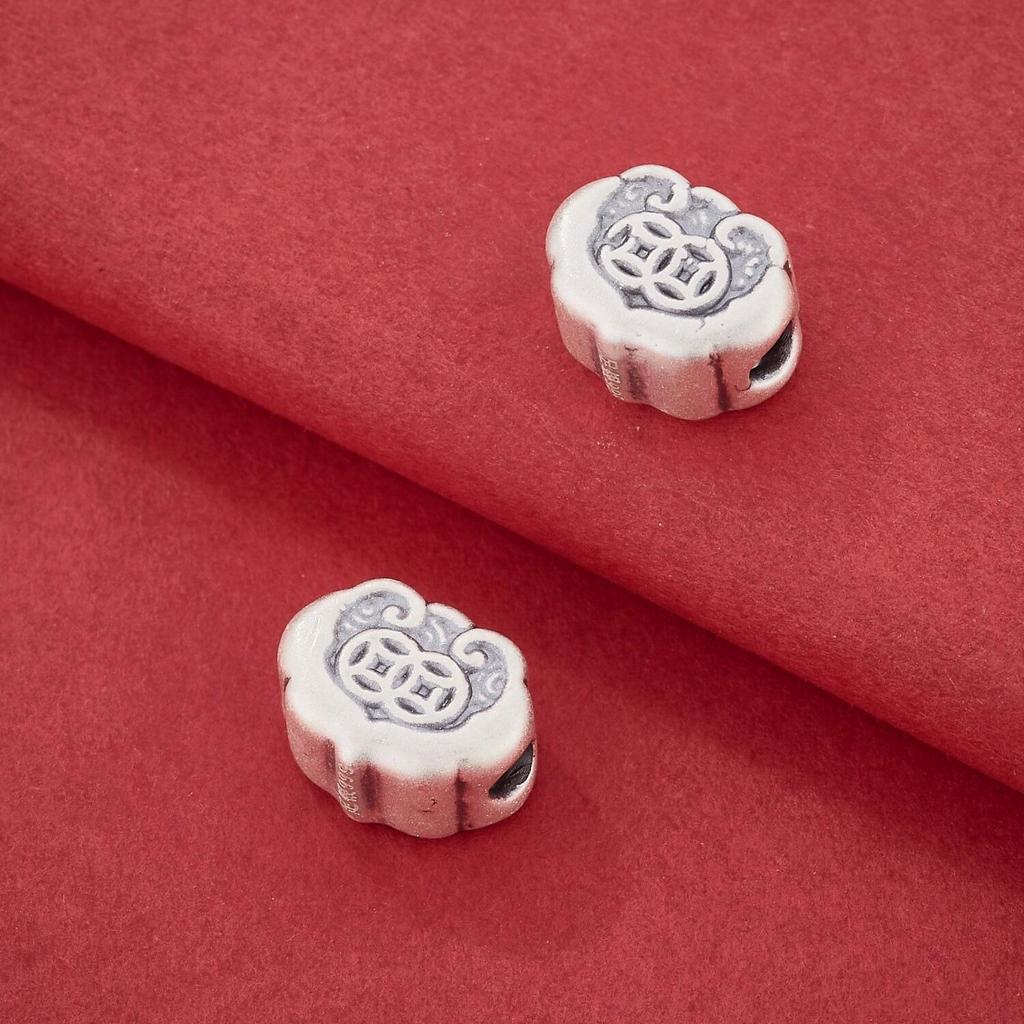 S999 Sterling Silver Double-Sided Copper Coin Beads Ruyi Cloud Pendant for DIY Handmade Bracelets