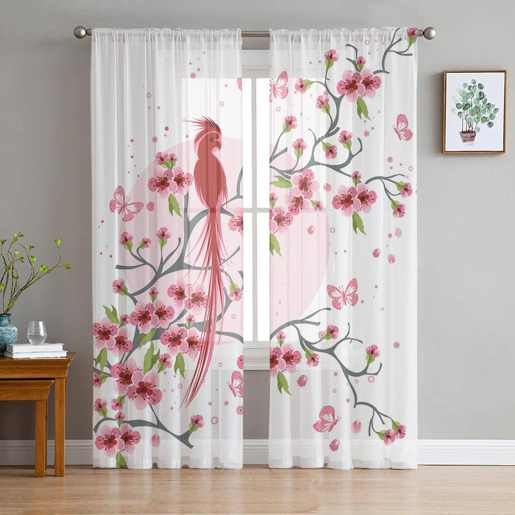 Birdie Leaves Plant Animal Modern Tulle Curtains For Living Room Bedroom Home Kitchen Window Sheer Curtains