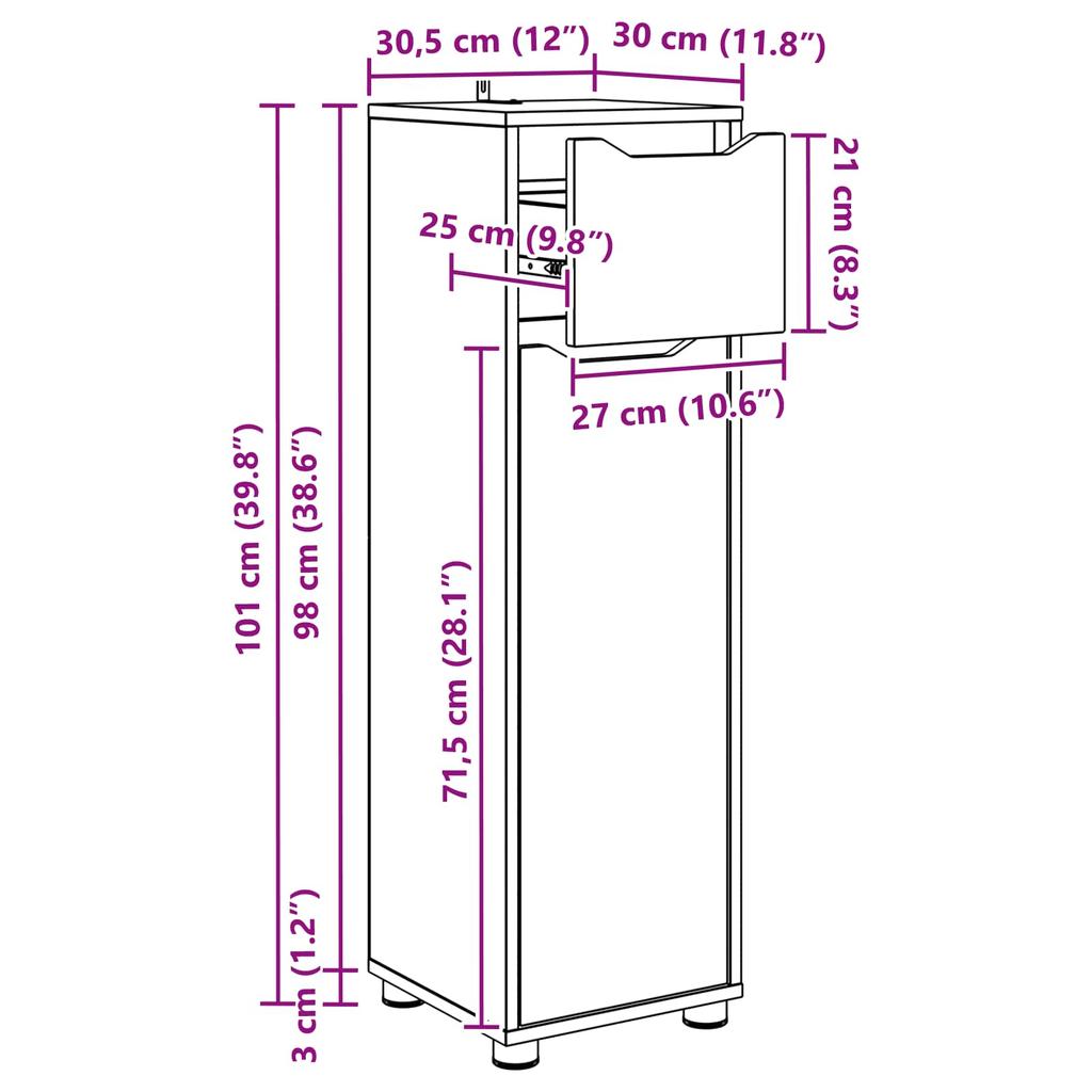Bathroom Cabinet In Sonoma Oak 30.5 X 30 X 101 Cm Particleboard