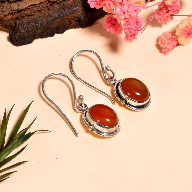 Carnelian Stone Earrings, Natural Carnelian Gemstone Dangle Earrings, Sterling Silver Boho Jewelry